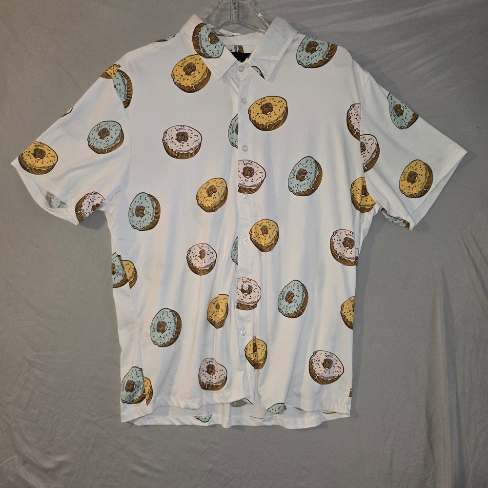 Brooklyn Standard Donut Print Shirt Large Men White Short Sleeve Button Up